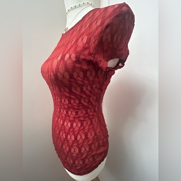 Red Lace See Through Blouse - Picture 3 of 9